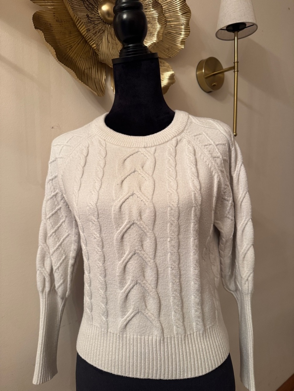 Tahari Classic Cable Knit Crewneck Sweater - White